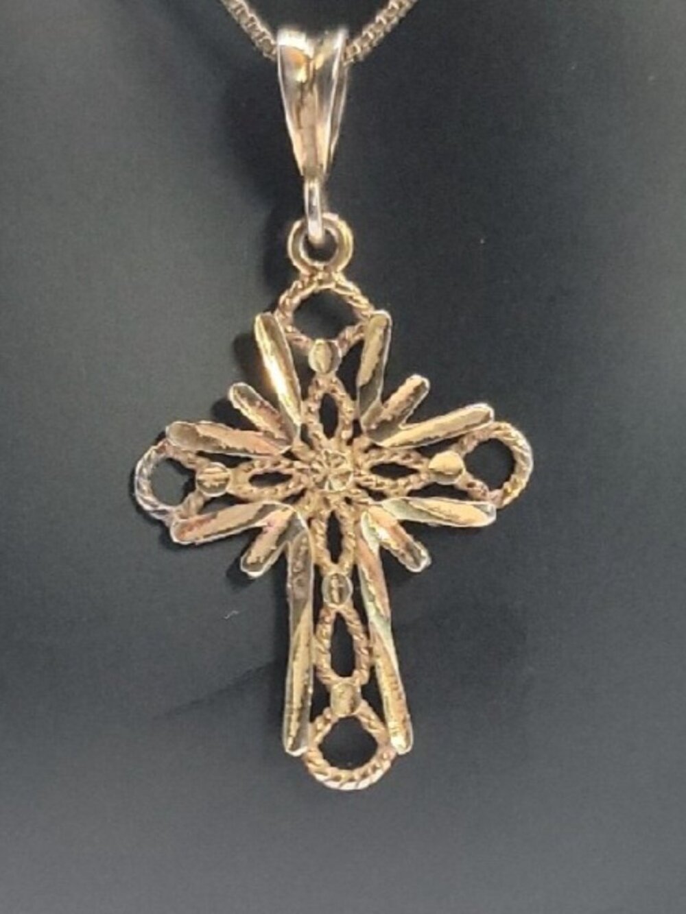 Danecraft Sterling Silver Vermeil Diamond-Cut Cross Pendant Necklace RJ 925 18" - Picture 7 of 15